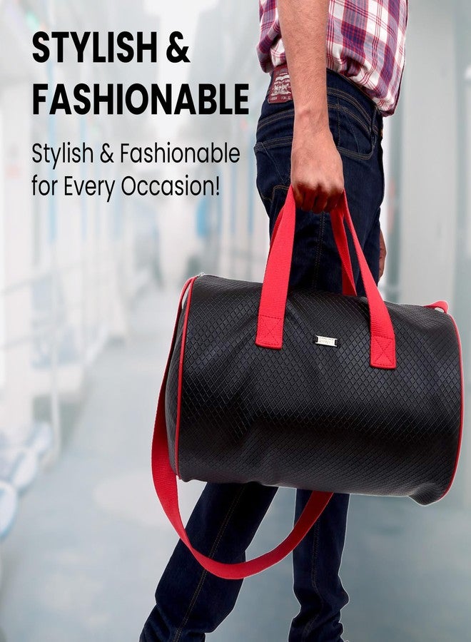 Strutt Premium Faux Leatherette Stylish & Lightweight Travel Duffle Bag for Women, Duffel Bag for Travelling & Gym - Black & Red - Image 3